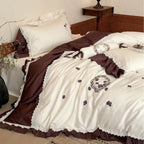 Bedding Set Embroidered Cotton Satin Frilled Set of 4