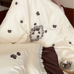Bedding Set Embroidered Cotton Satin Frilled Set of 4