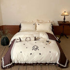 Bedding Set Embroidered Cotton Satin Frilled Set of 4