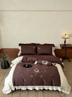 Bedding Set Embroidered Cotton Satin Frilled Set of 4