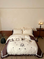 Bedding Set Embroidered Cotton Satin Frilled Set of 4
