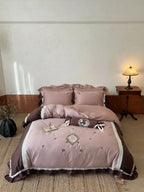 Bedding Set Embroidered Cotton Satin Frilled Set of 4