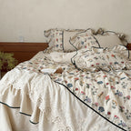 Bedding Set Embroidered Floral Ruffled Cotton-Linen Blend