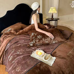 Bedding Set Embroidered Floral Velvet Concealed Zipper