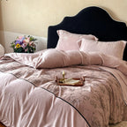 Bedding Set Embroidered Floral Velvet Concealed Zipper