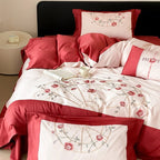 Bedding Set Embroidered Rose Cotton Satin Machine Washable