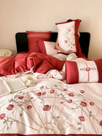 Bedding Set Embroidered Rose Cotton Satin Machine Washable