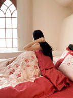 Bedding Set Embroidered Rose Cotton Satin Machine Washable