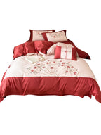 Bedding Set Embroidered Rose Cotton Satin Machine Washable