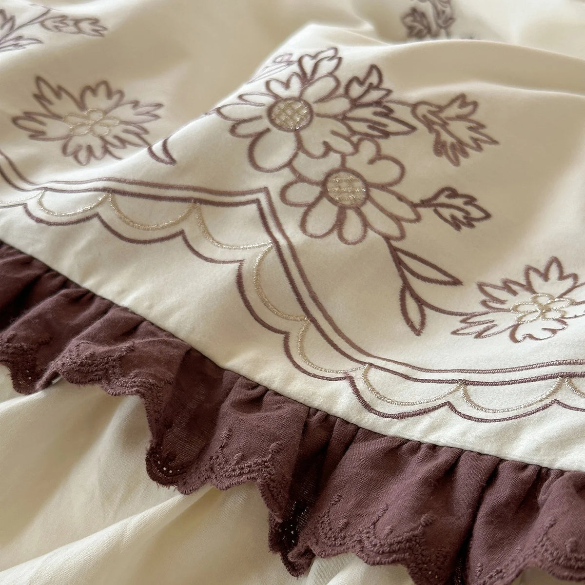 Bedding Set Embroidered Topper & Ruffled Bed Skirt