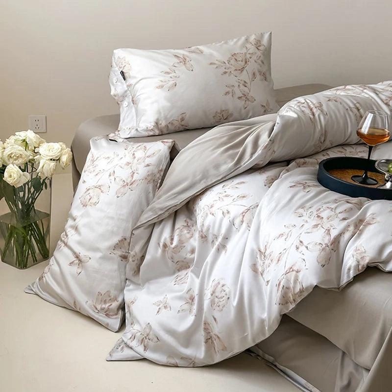 Bedding Set Fine Cotton Satin Reversible 4-Piece