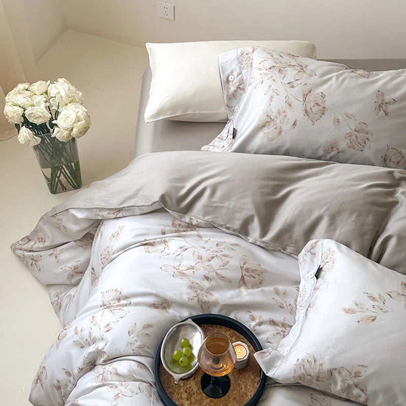 Bedding Set Fine Cotton Satin Reversible 4-Piece