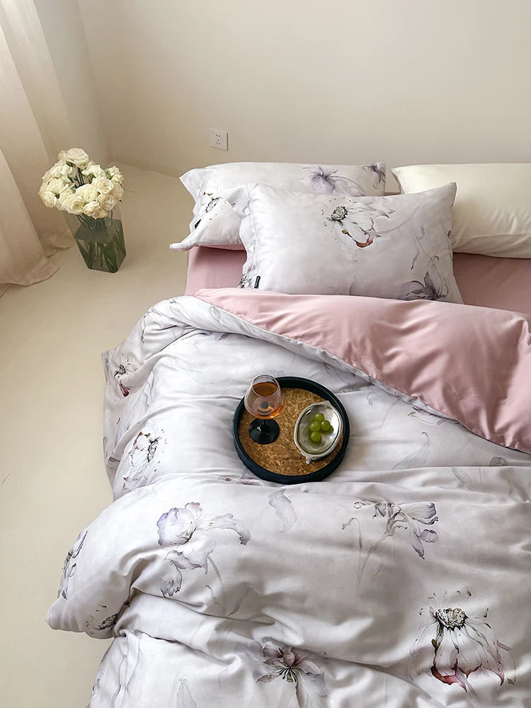 Bedding Set Fine Cotton Satin Reversible 4-Piece