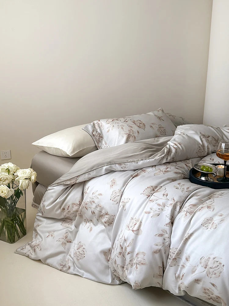 Bedding Set Fine Cotton Satin Reversible 4-Piece
