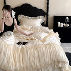 Bedding Set Fine Satin Jacquard Ruffled Bed Skirt & Pillowcases