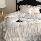 Bedding Set Fine Satin Jacquard Ruffled Bed Skirt & Pillowcases