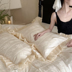 Bedding Set Fine Satin Jacquard Ruffled Bed Skirt & Pillowcases