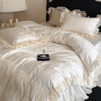 Bedding Set Fine Satin Jacquard Ruffled Bed Skirt & Pillowcases