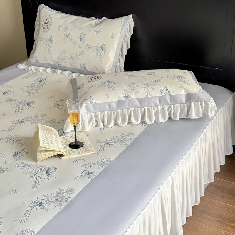 Bedding Set Floral Center Panel & Attached Bed Skirt