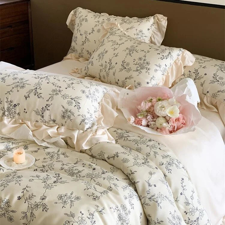 Bedding Set Floral Jacquard Cotton Percale 4-Piece