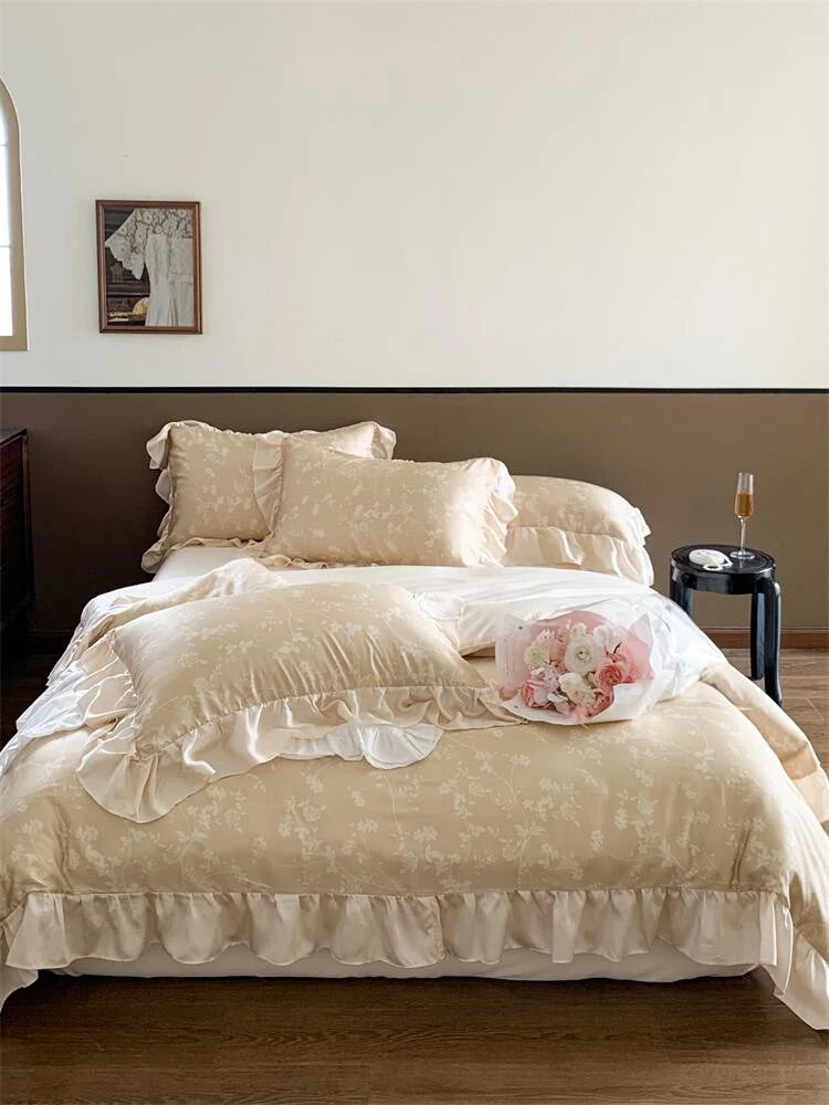Bedding Set Floral Jacquard Cotton Percale 4-Piece