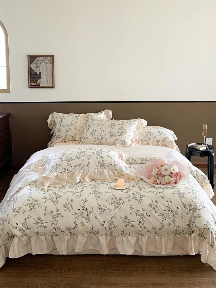 Bedding Set Floral Jacquard Cotton Percale 4-Piece