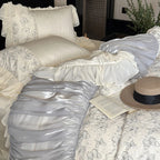 Bedding Set Floral Jacquard Gathered Satin 4-Piece