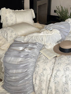 Bedding Set Floral Jacquard Gathered Satin 4-Piece
