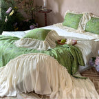 Bedding Set Floral Print Cotton Blend Ruffled Bed Skirt