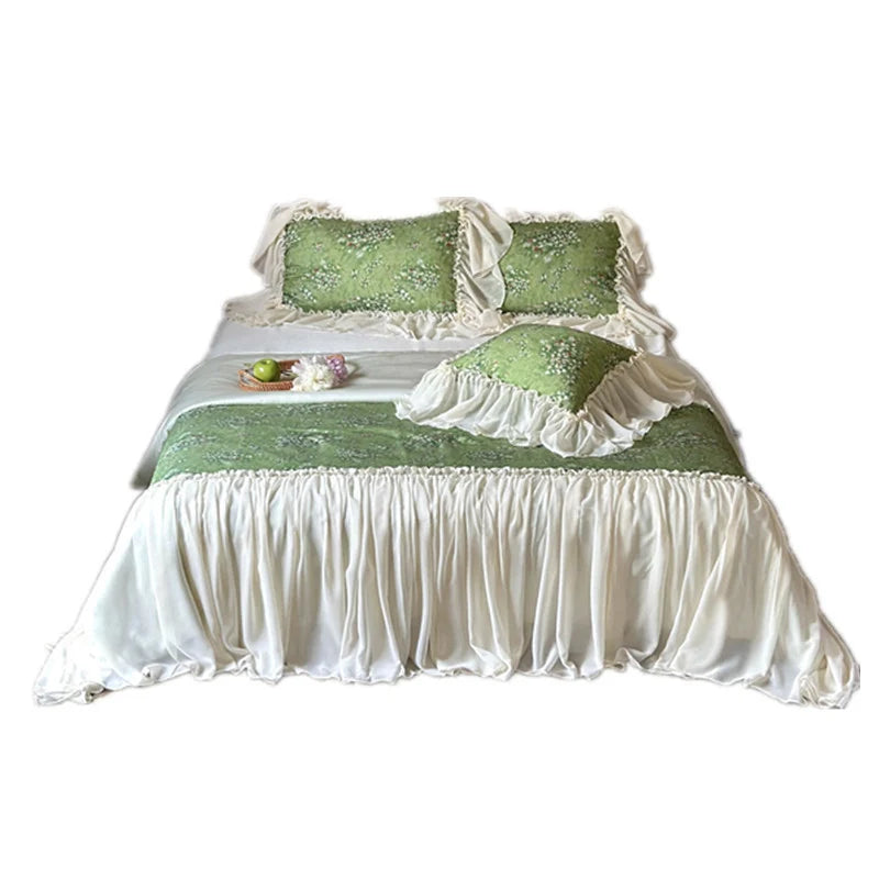 Bedding Set Floral Print Cotton Blend Ruffled Bed Skirt