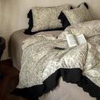 Bedding Set Floral Toile & Lace Trim Breathable Cotton Blend