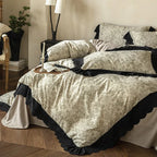 Bedding Set Floral Toile & Lace Trim Breathable Cotton Blend