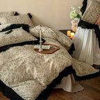 Bedding Set Floral Toile & Lace Trim Breathable Cotton Blend