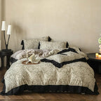 Bedding Set Floral Toile & Lace Trim Breathable Cotton Blend