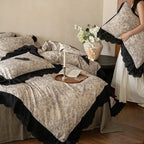 Bedding Set Floral Toile & Lace Trim Breathable Cotton Blend
