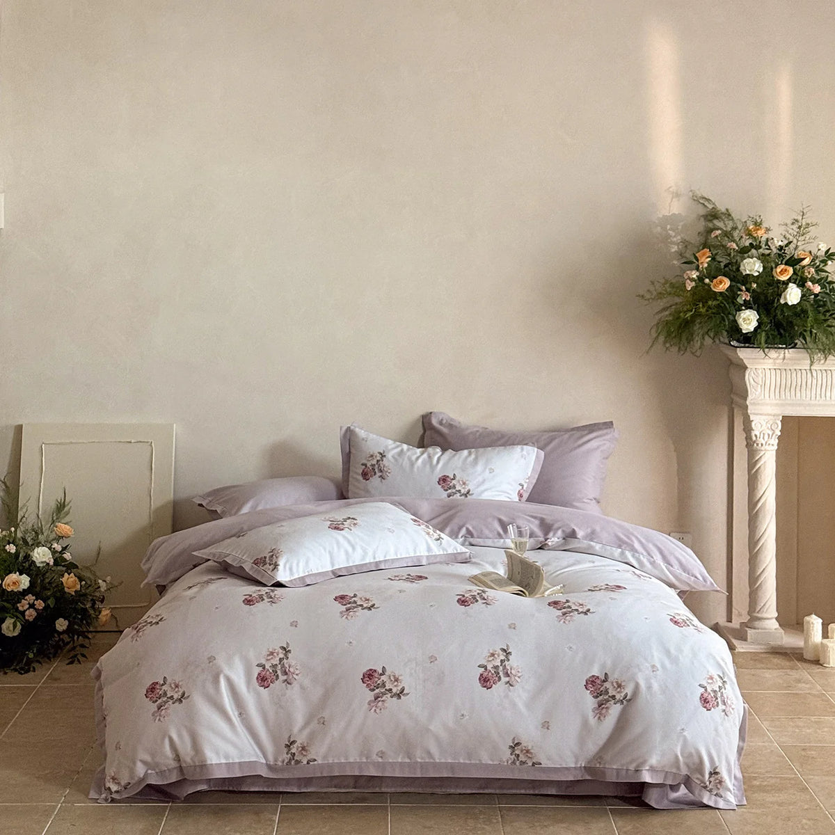 Bedding Set Floral Watercolor Wrinkle-Resistant 4-Piece