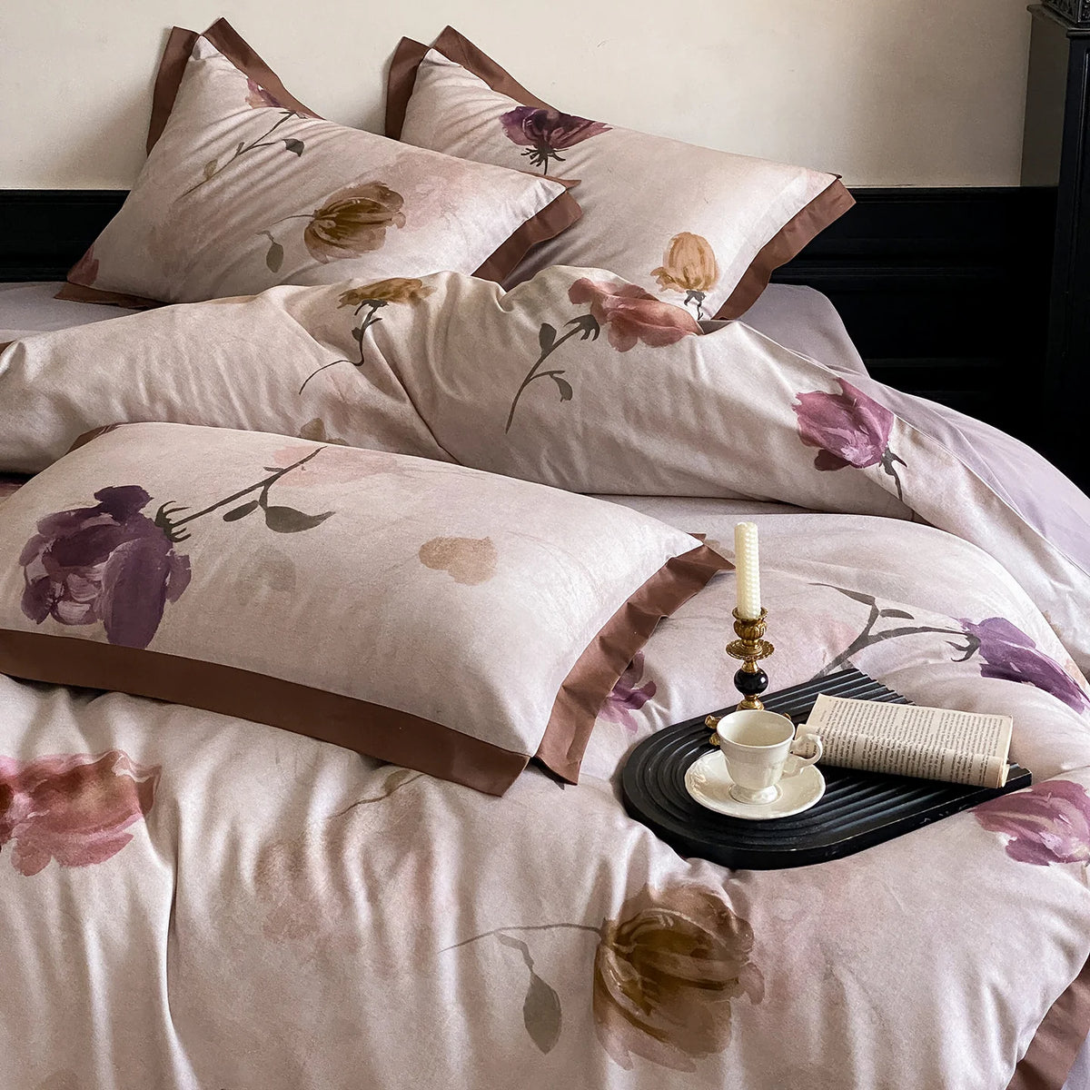 Bedding Set Floral Watercolor Wrinkle-Resistant 4-Piece