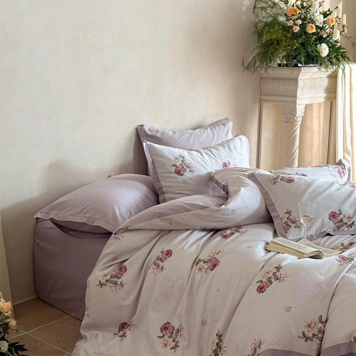 Bedding Set Floral Watercolor Wrinkle-Resistant 4-Piece