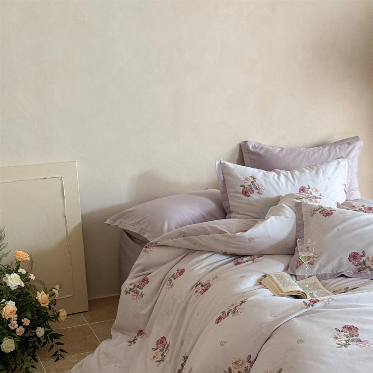 Bedding Set Floral Watercolor Wrinkle-Resistant 4-Piece