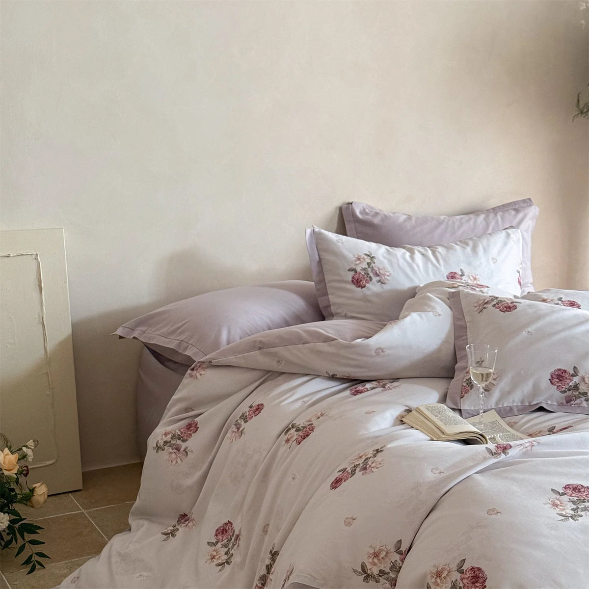 Bedding Set Floral Watercolor Wrinkle-Resistant 4-Piece