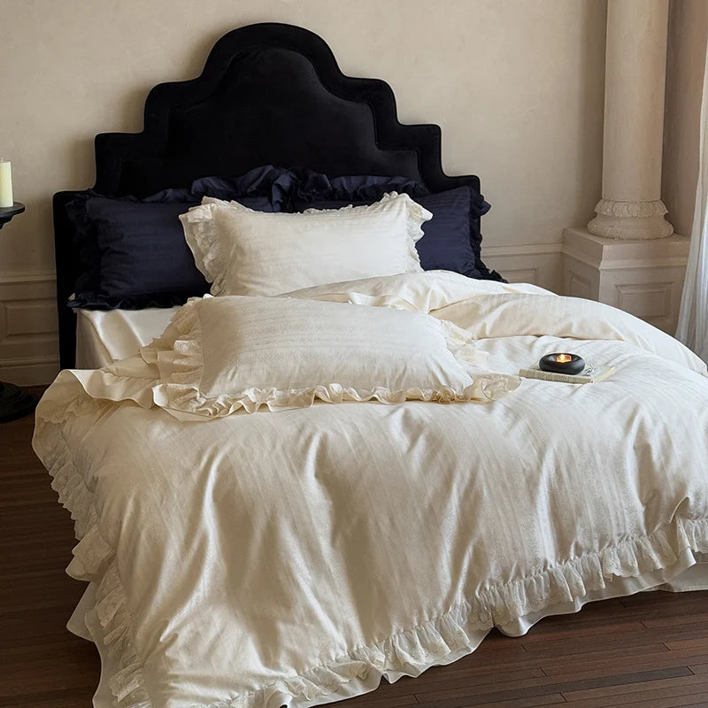 Bedding Set Four-Piece Cotton Satin Jacquard Ruffled & Lace