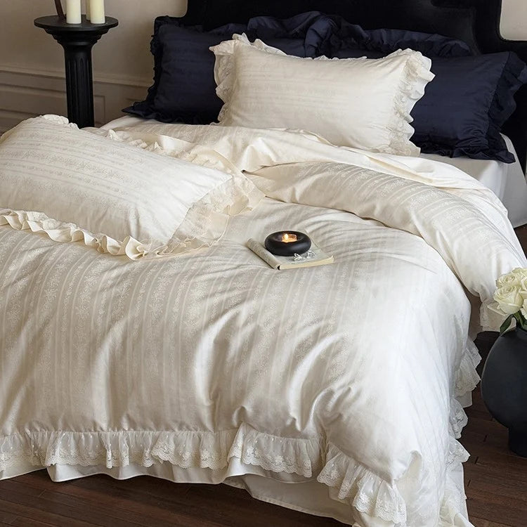 Bedding Set Four-Piece Cotton Satin Jacquard Ruffled & Lace