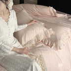 Bedding Set Four-Piece Cotton Satin Jacquard Ruffled & Lace