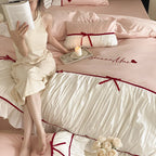 Bedding Set Heart Embroidery & Ruffles 4-Piece