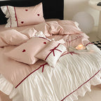 Bedding Set Heart Embroidery & Ruffles 4-Piece