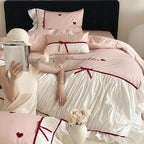 Bedding Set Heart Embroidery & Ruffles 4-Piece
