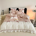 Bedding Set Heart Embroidery & Ruffles 4-Piece