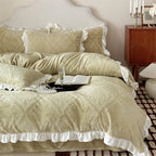 Bedding Set Jacquard Damask & Ruffle Trim