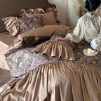Bedding Set Jacquard Floral Flounce & Ruffle Trim 4 Piece