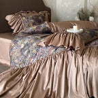 Bedding Set Jacquard Floral Flounce & Ruffle Trim 4 Piece